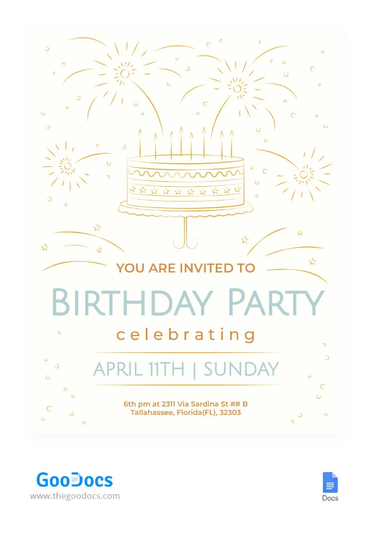 Invitación lineal de cumpleaños - free Google Docs Template - 10065512