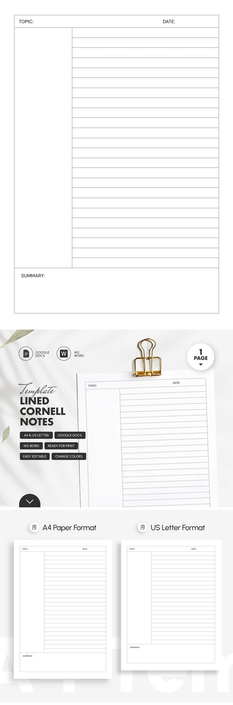 Modèle de notes Cornell alignées - free Google Docs Template - 10072375