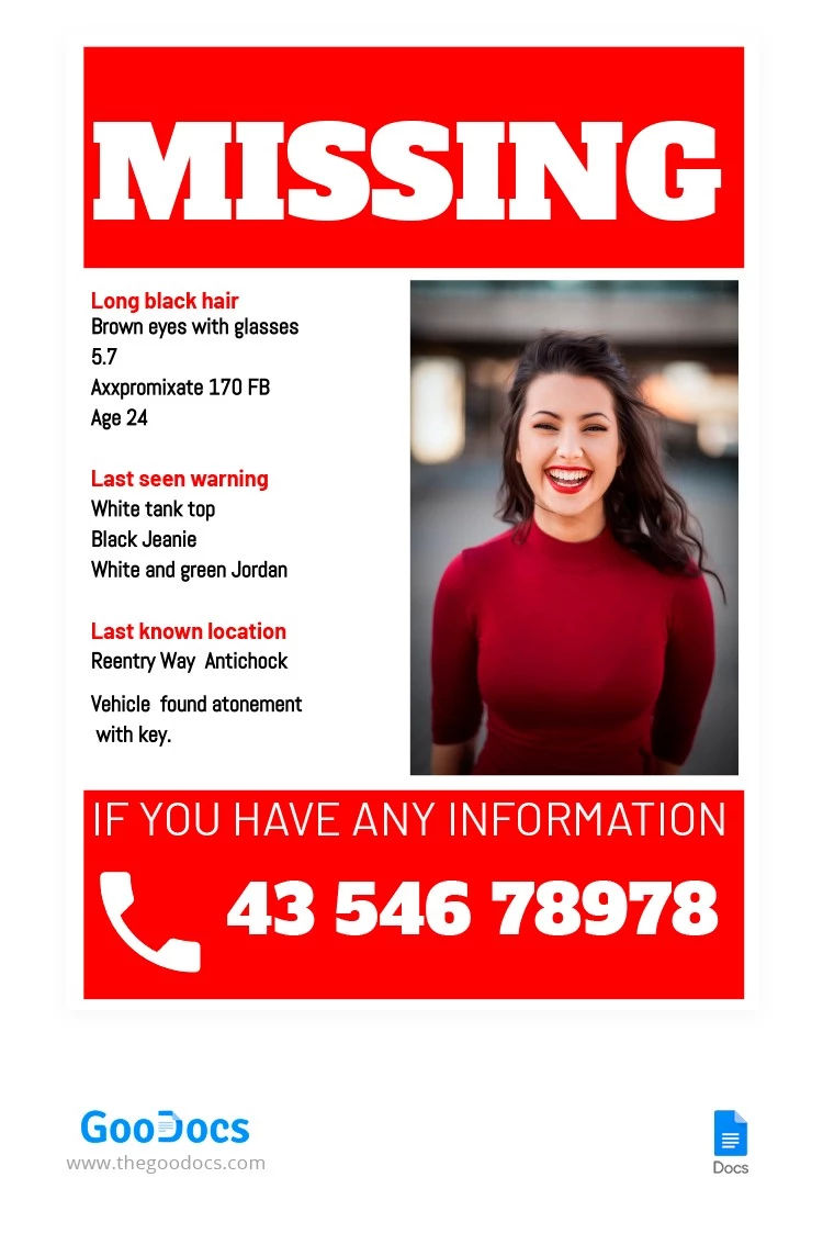 Lost Person Red Flyer - free Google Docs Template - 10064200