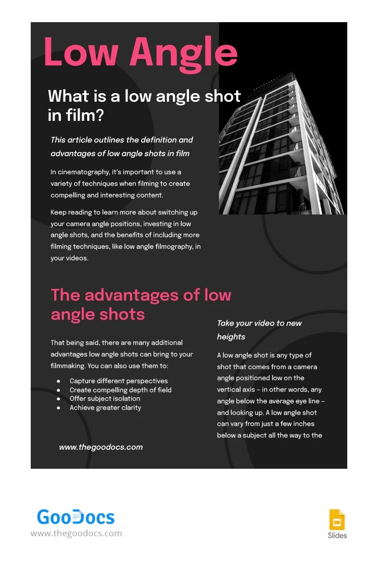 Low Angle Shot Article - free Google Docs Template - 10064587
