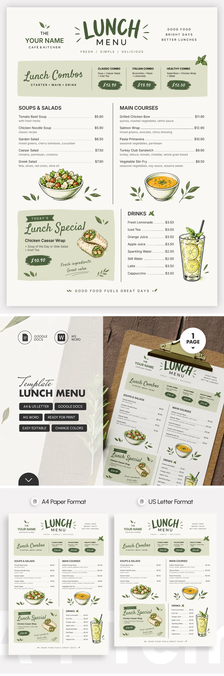 Preview of Lunch Menu Template for Google Docs and Microsoft Word