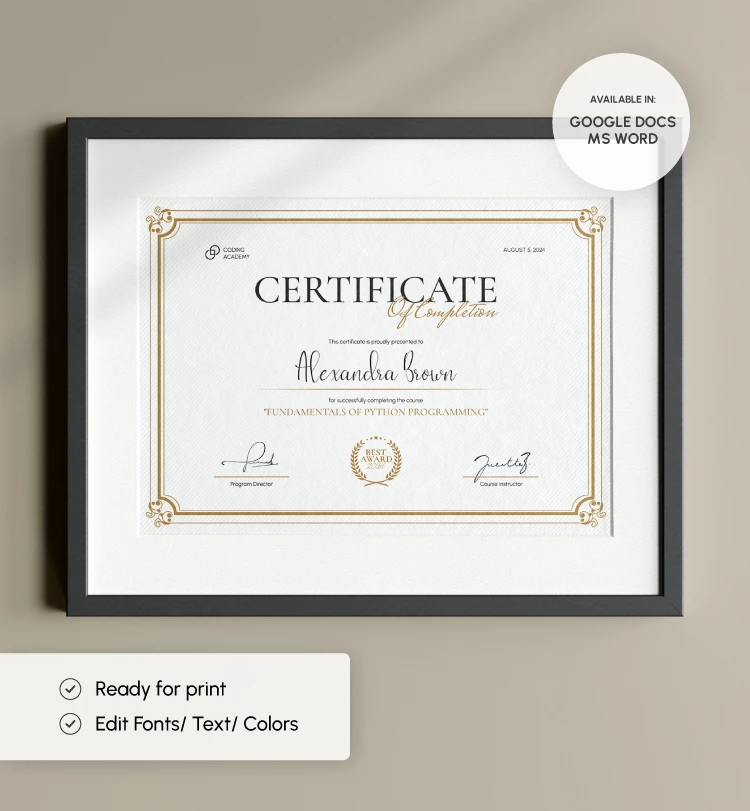 Certificate of Completion - free Google Docs Template - 10069090