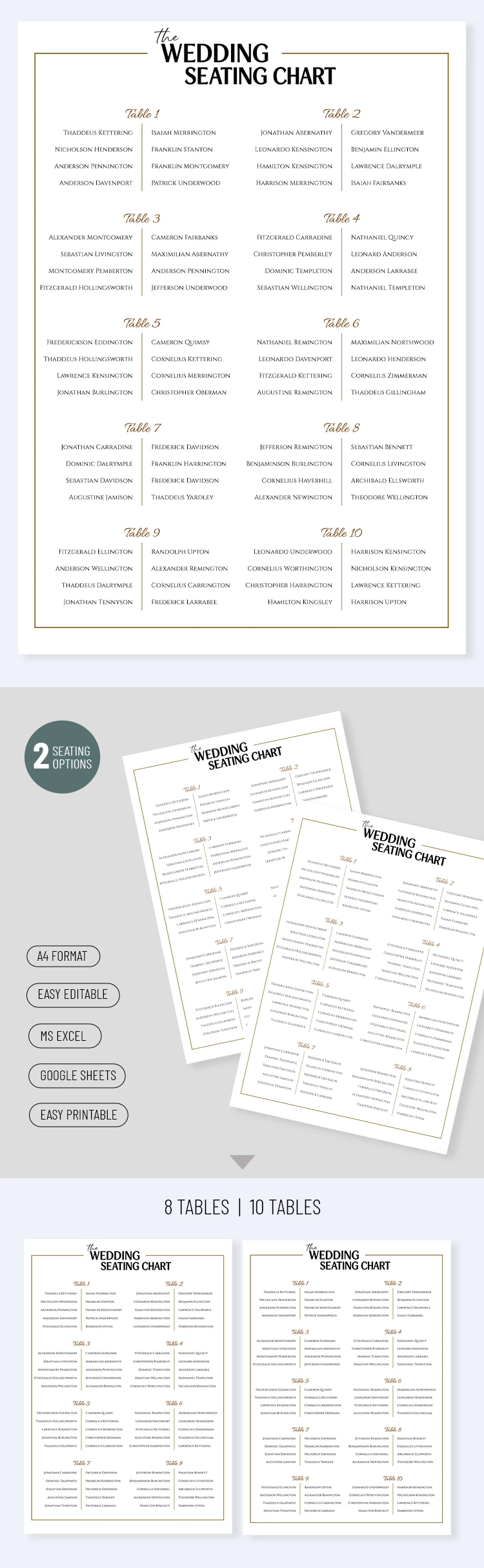 Modèle de plan de table de mariage de luxe - free Google Docs Template - 10072056