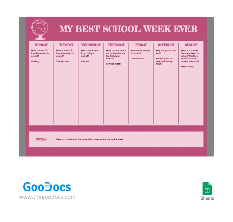 Calendrier des cours Magenta Style - free Google Docs Template - 10064095