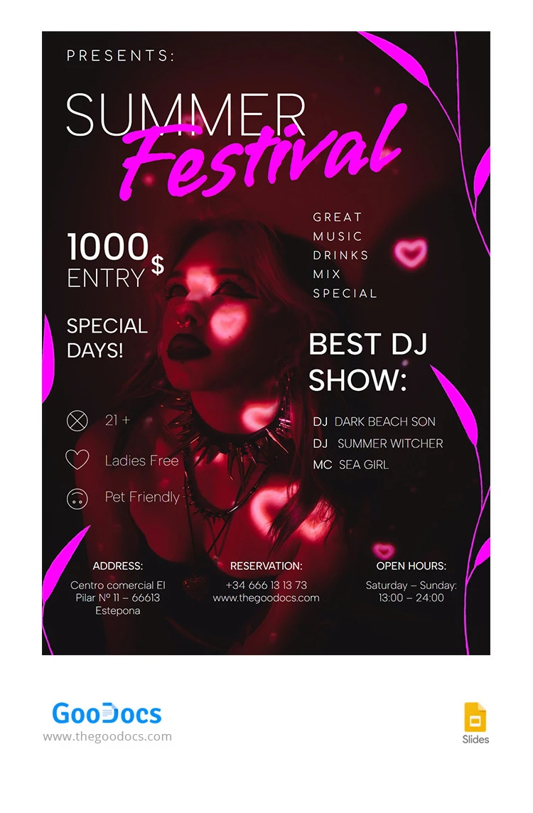 Magenta Summer Festival Flyer - free Google Docs Template - 10066332