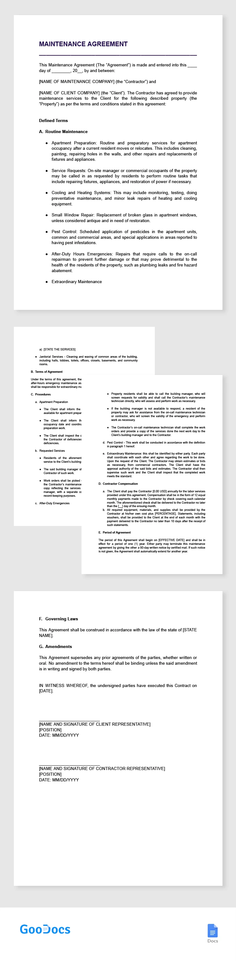 Acordo de Manutenção - free Google Docs Template - 10066306