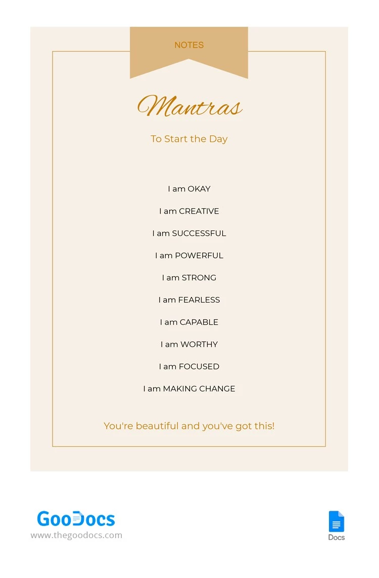 Mantras Note - free Google Docs Template - 10062195