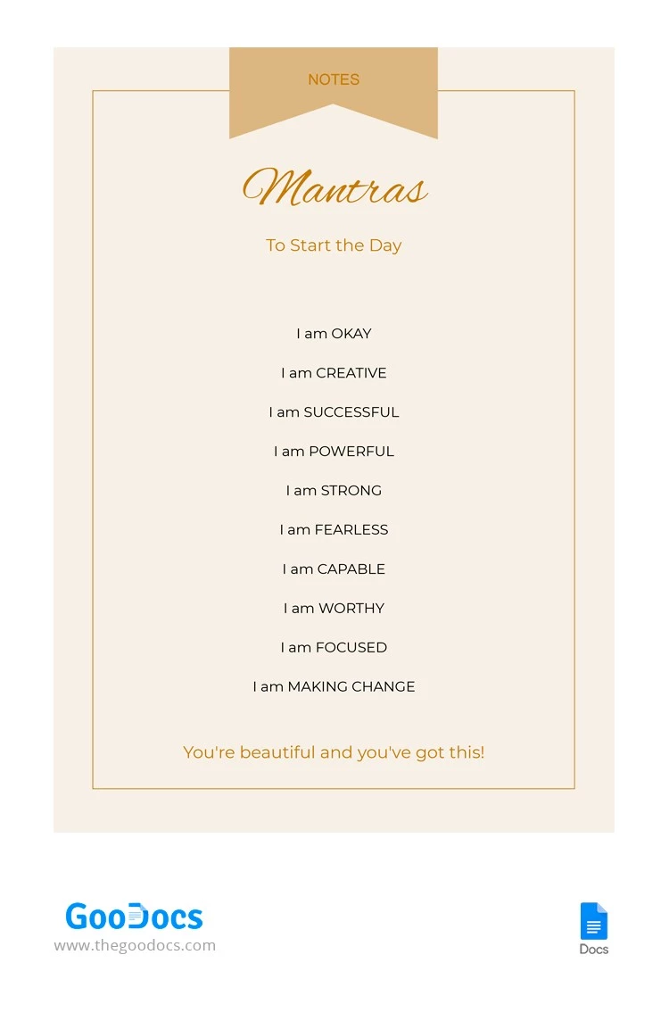 Notas de Mantras - free Google Docs Template - 10062195