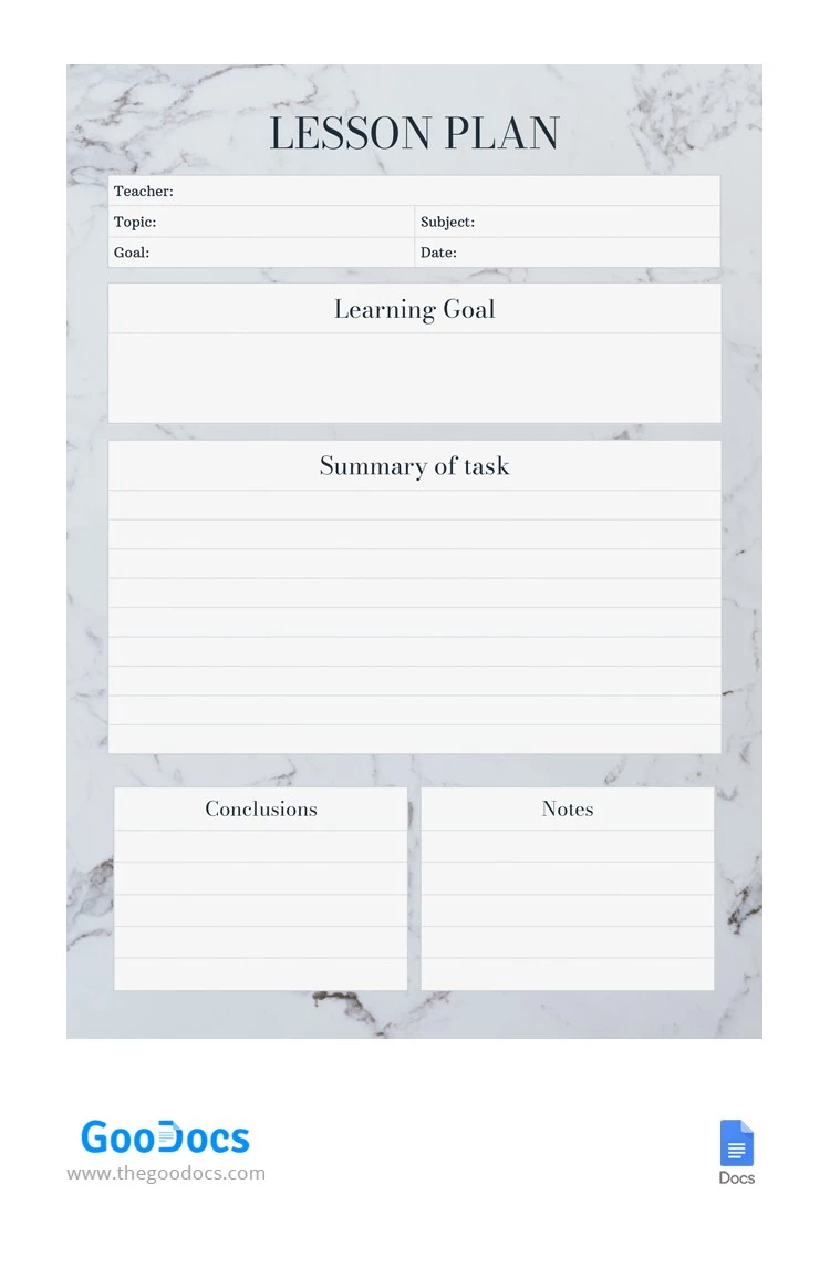 Marble Lesson Plan - free Google Docs Template - 10062368