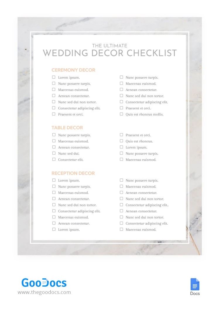 Checklist per un matrimonio in marmo. - free Google Docs Template - 10062464