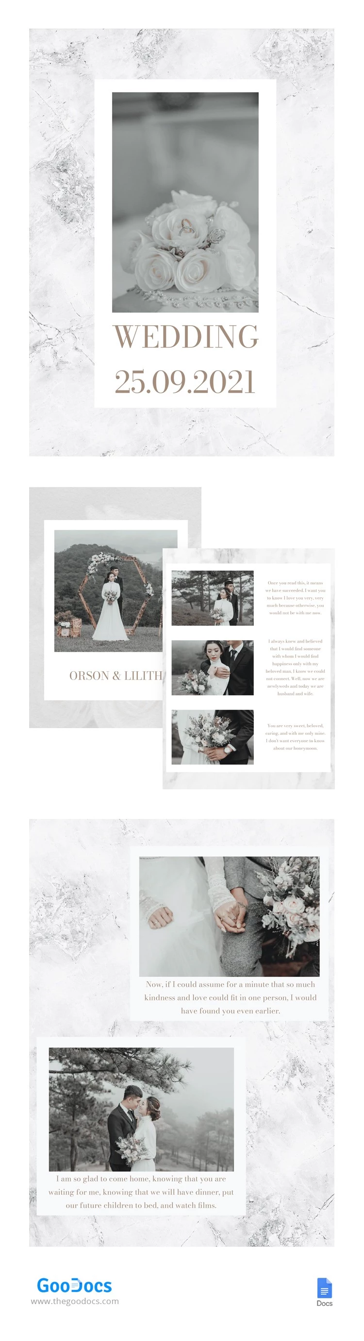 Álbum de fotos de casamento em mármore - free Google Docs Template - 10062828