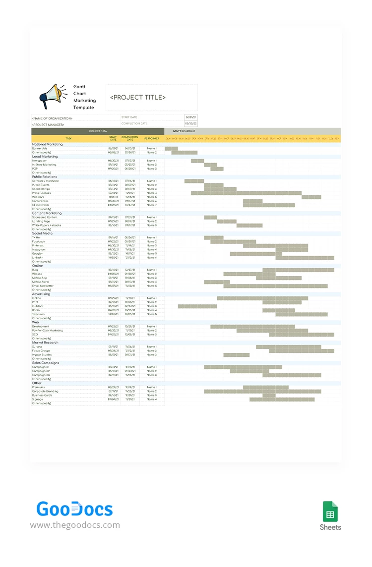 Gráfico de Gantt de Marketing - free Google Docs Template - 10063034