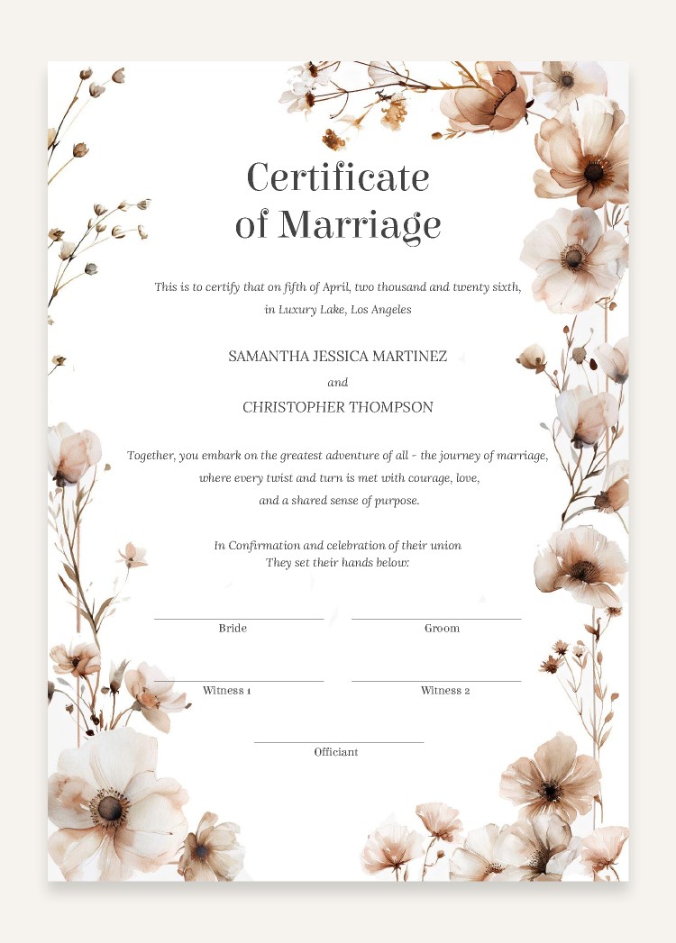 Free Certificate of Marriage Templates in Google Docs and Word | thegoodocs.com