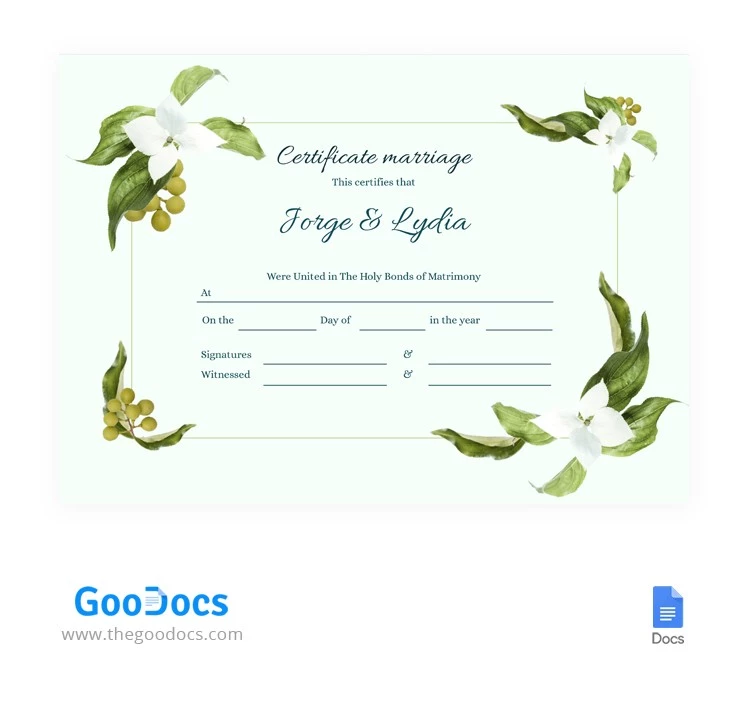 Certificado de casamento - free Google Docs Template - 10062376