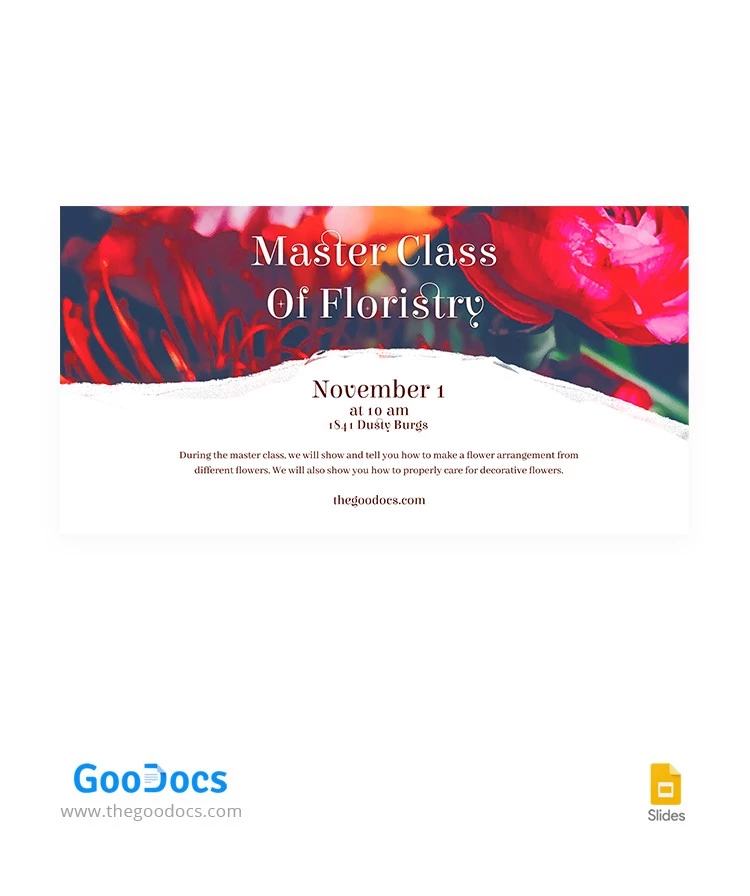 Cours magistral de composition florale - Page de couverture Facebook - free Google Docs Template - 10064524