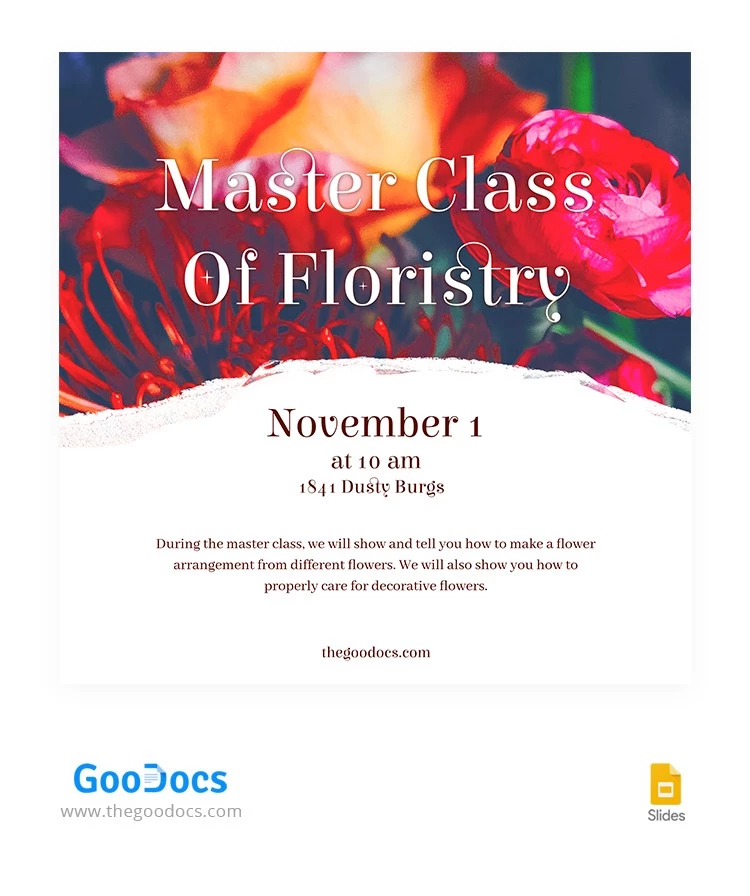 Master Class de Floristería Publicación de Instagram. - free Google Docs Template - 10064522