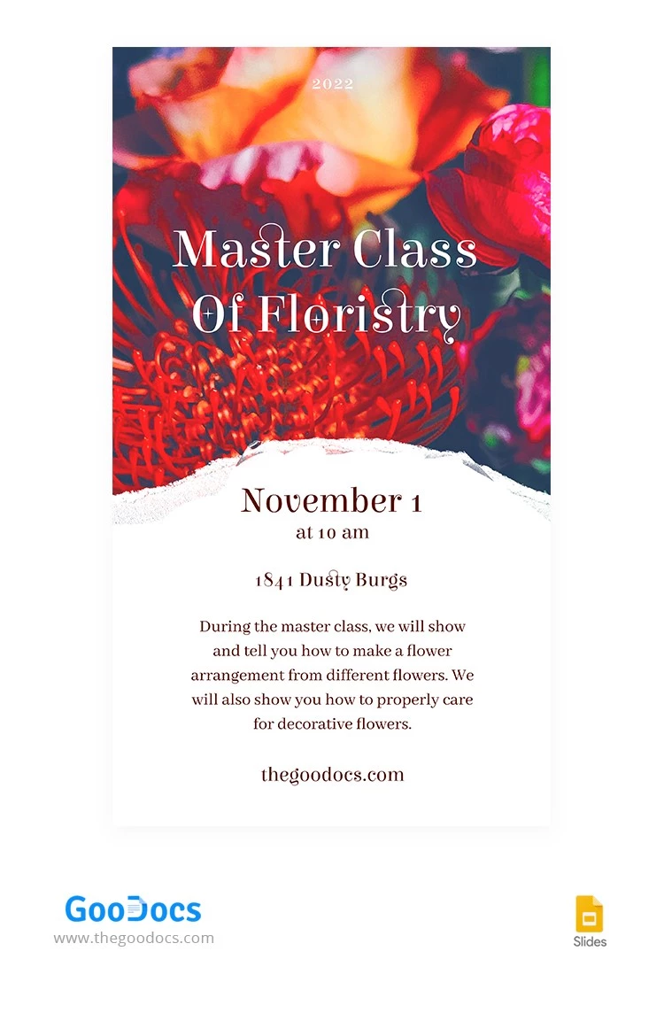Master Class de Floricultura Histórias do Instagram - free Google Docs Template - 10064523