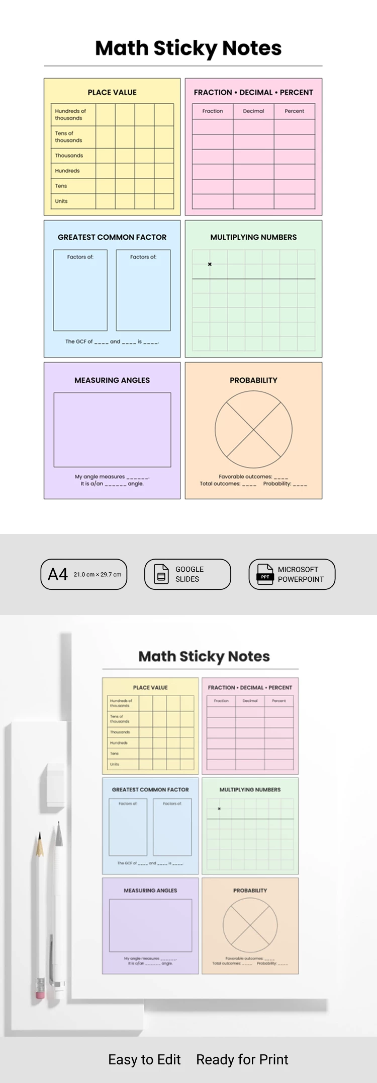 Aperçu de Modèle de notes autocollantes de mathématiques pour Google Slides and Microsoft PowerPoint