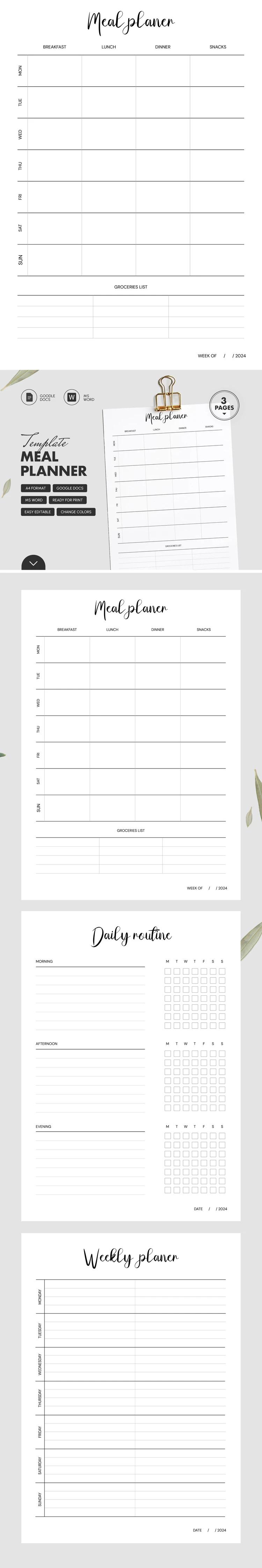 Planificador de comidas simple - free Google Docs Template - 10069362