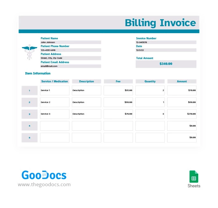Medical Billing Invoice - free Google Docs Template - 10062807
