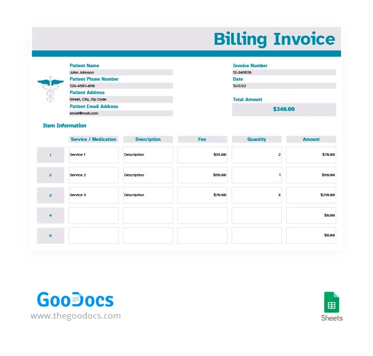 Fattura di fatturazione medica - free Google Docs Template - 10062807