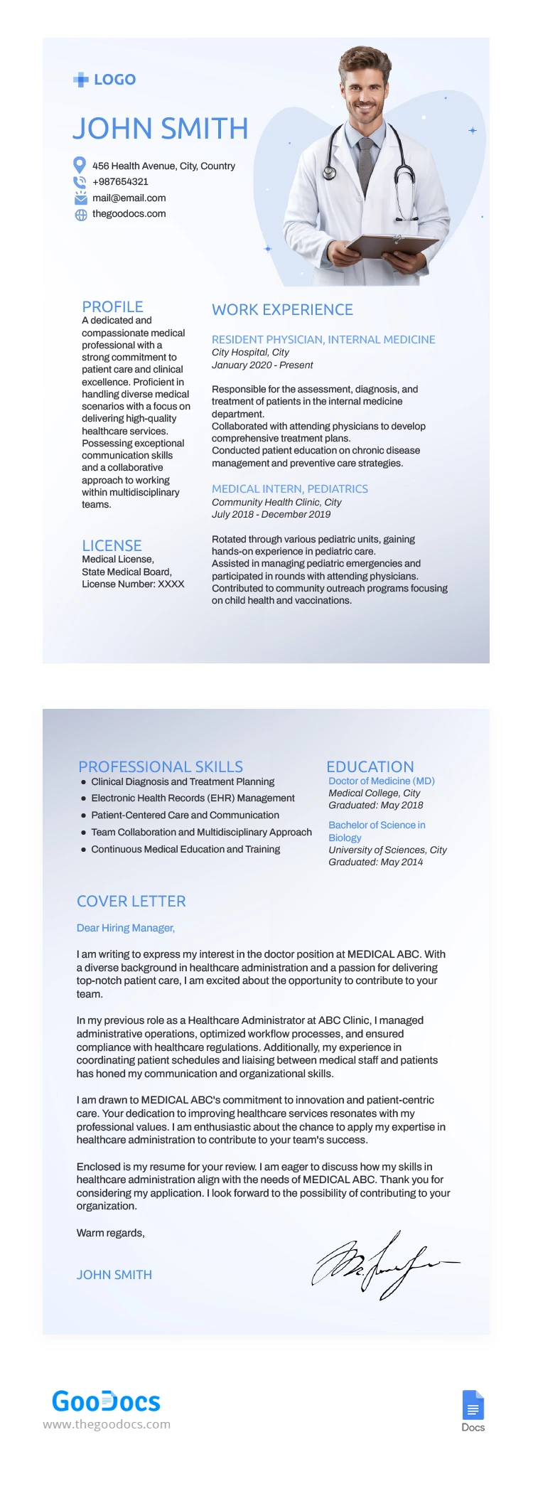 CV del medico - free Google Docs Template - 10067636