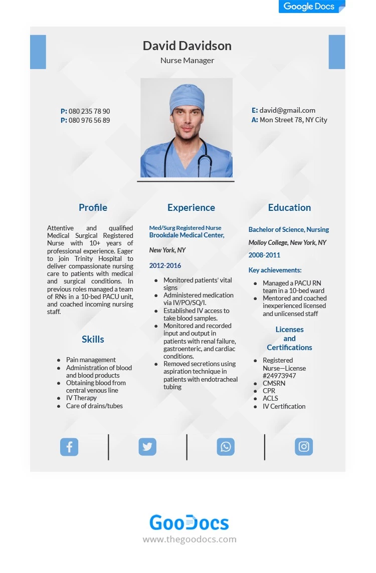 CV médical - free Google Docs Template - 10061974