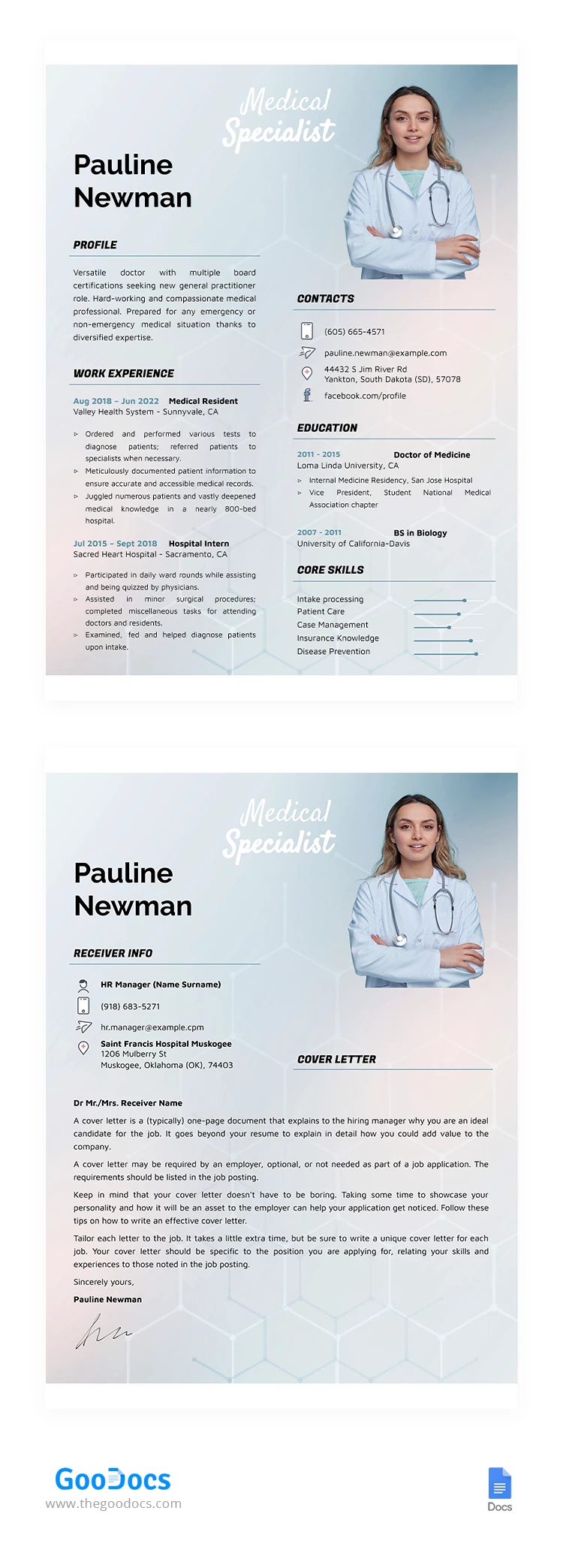 Medical CV with Cover Letter - free Google Docs Template - 10064519
