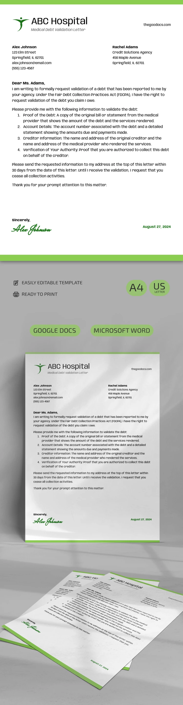 Lettre de validation de la dette médicale - free Google Docs Template - 10069245