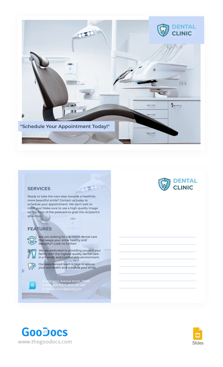 Cartão postal médico odontológico - free Google Docs Template - 10067121