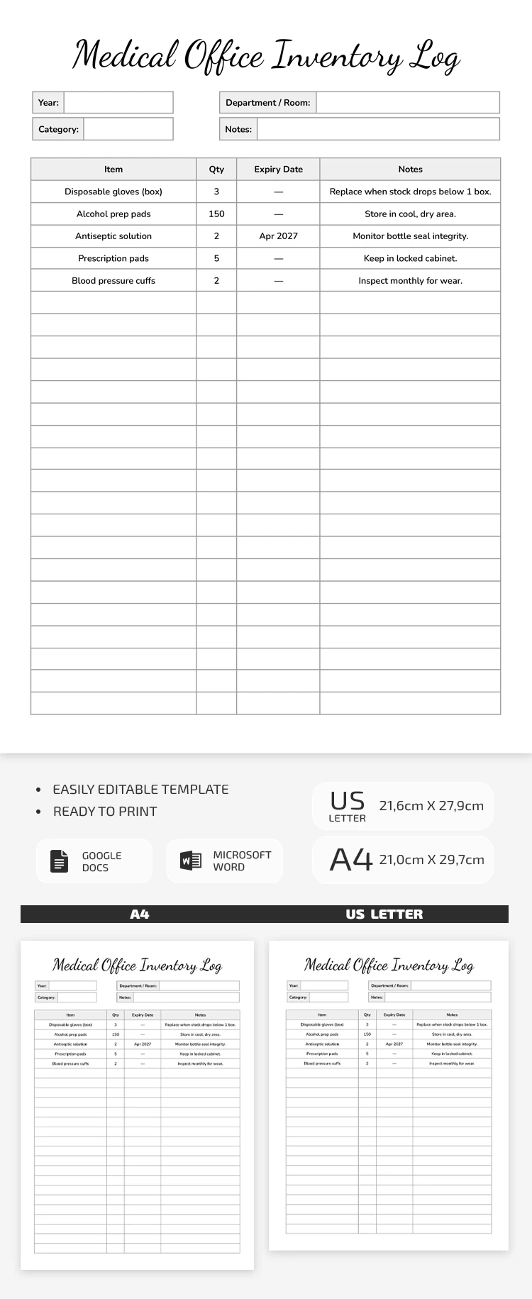 Modelo de Registro de Inventário de Consultório Médico - free Google Docs Template - 10072381