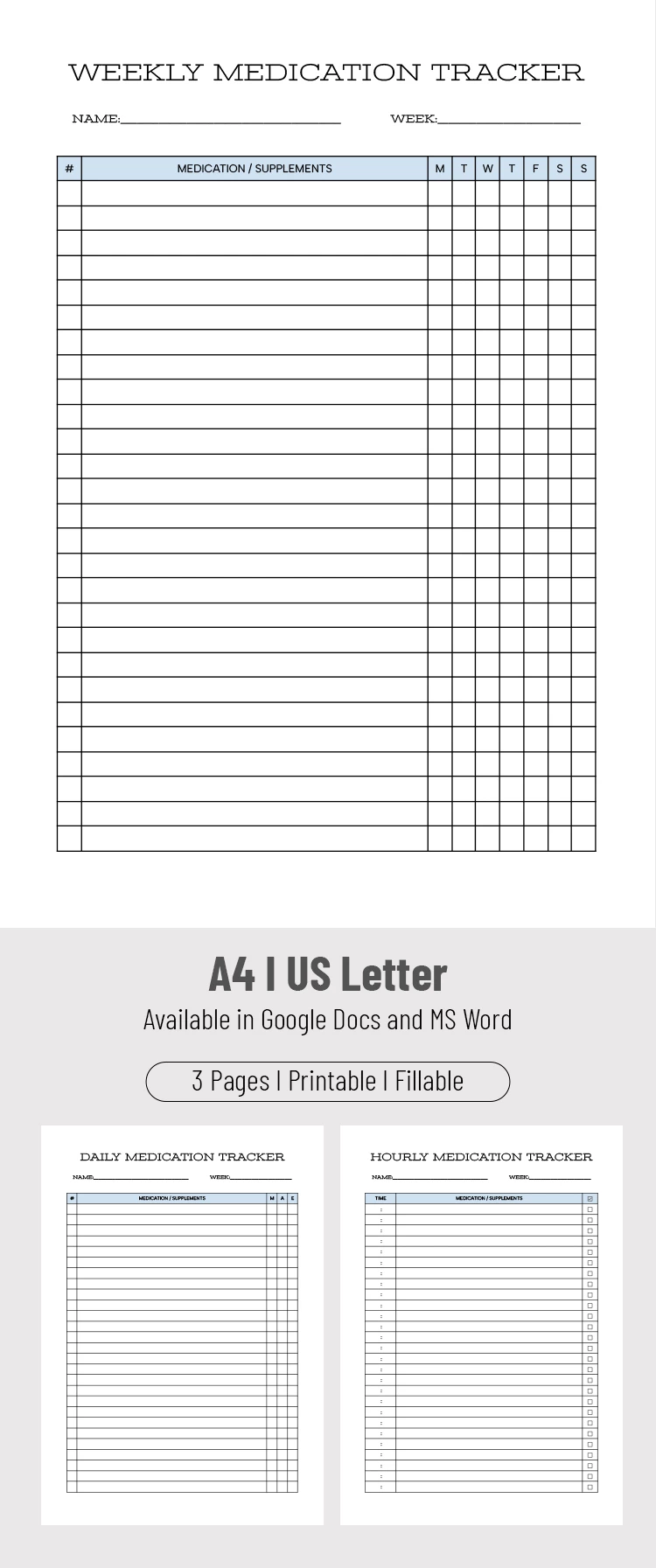 Weekly Medication Tracker - Medication List Template - free Google Docs Template - 10071686