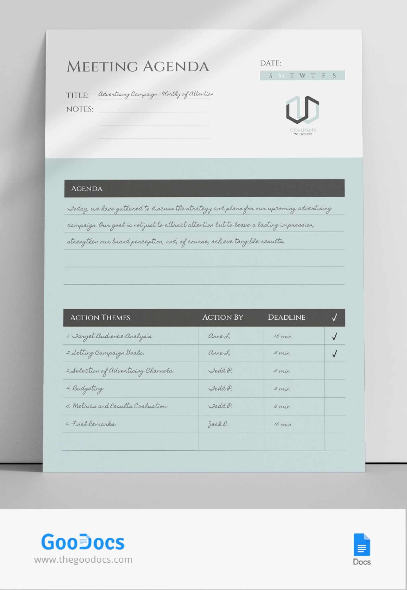 Treffen Agenda - free Google Docs Template - 10067663