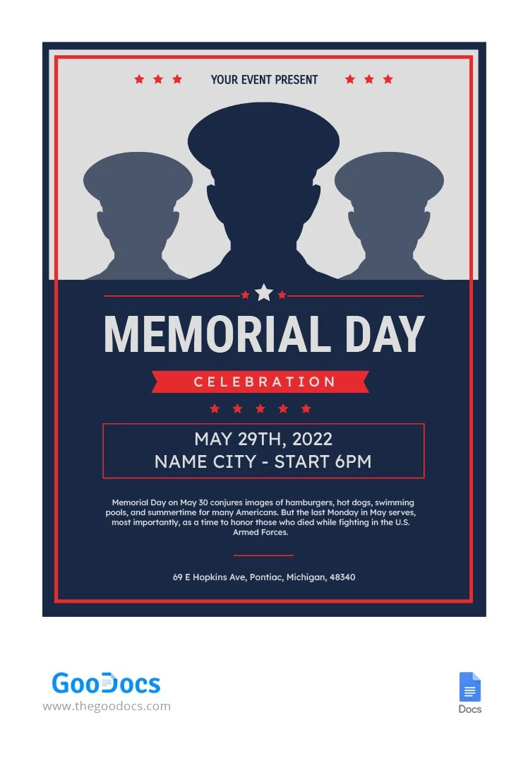 Flyer du Memorial Day - free Google Docs Template - 10063981