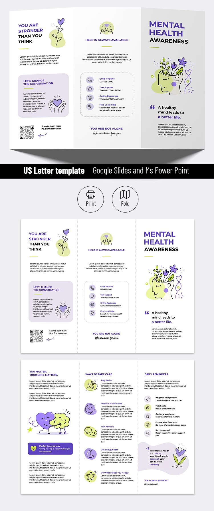 Preview of Mental Health Awareness Brochure Template for Google Slides and Microsoft PowerPoint