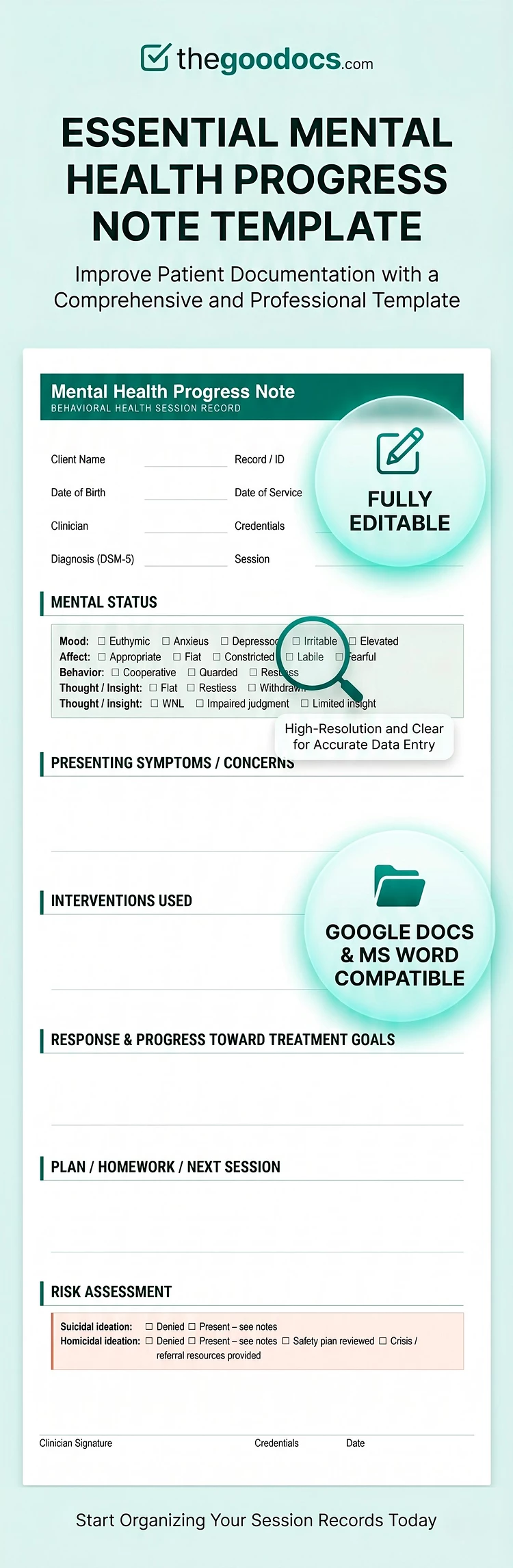 Preview of Mental Health Progress Note Template for Google Docs and Microsoft Word