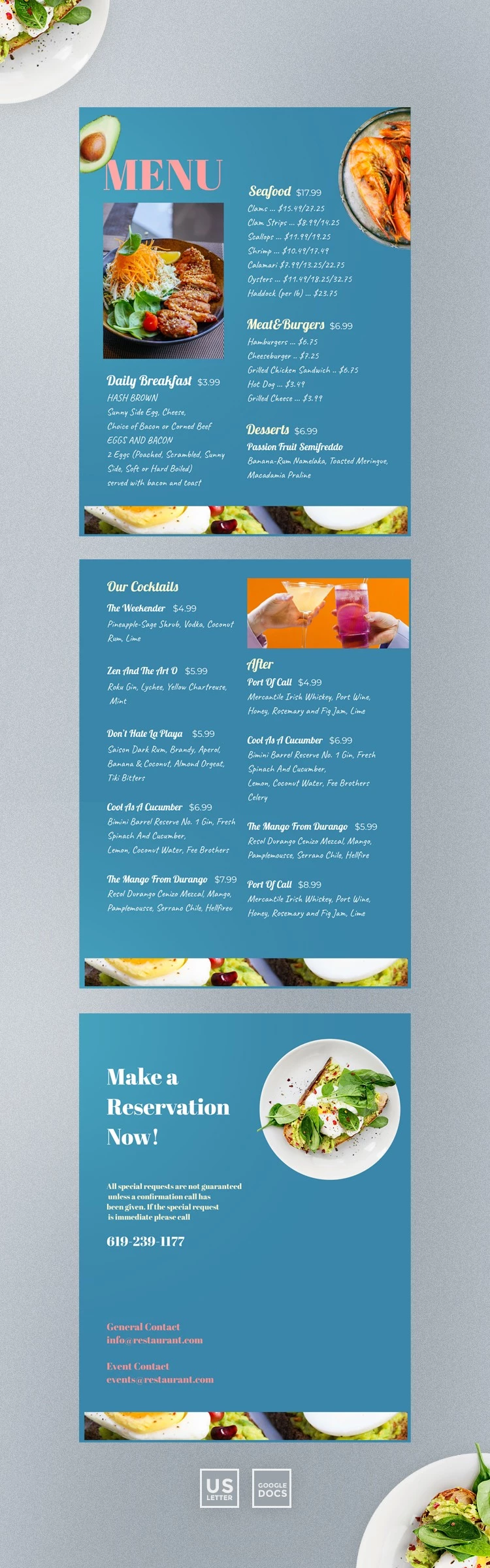 Diseño de menú de restaurante - free Google Docs Template - 10061509
