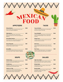 Mexican Food Restaurant Menu 156171 