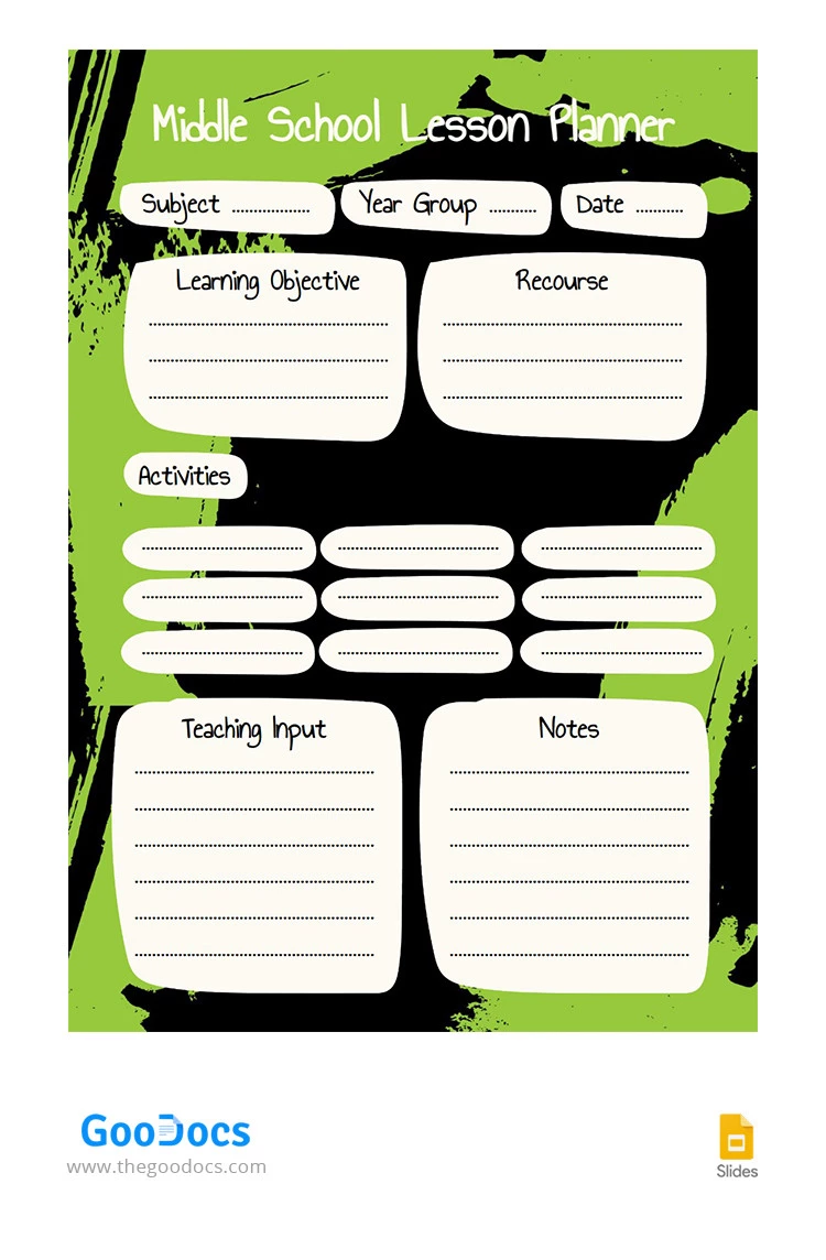Middle School Lesson Planner - free Google Docs Template - 10065405