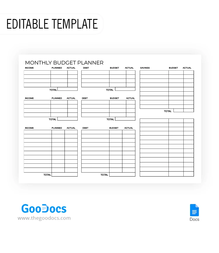 Planificateur de budget minimal - free Google Docs Template - 10068591