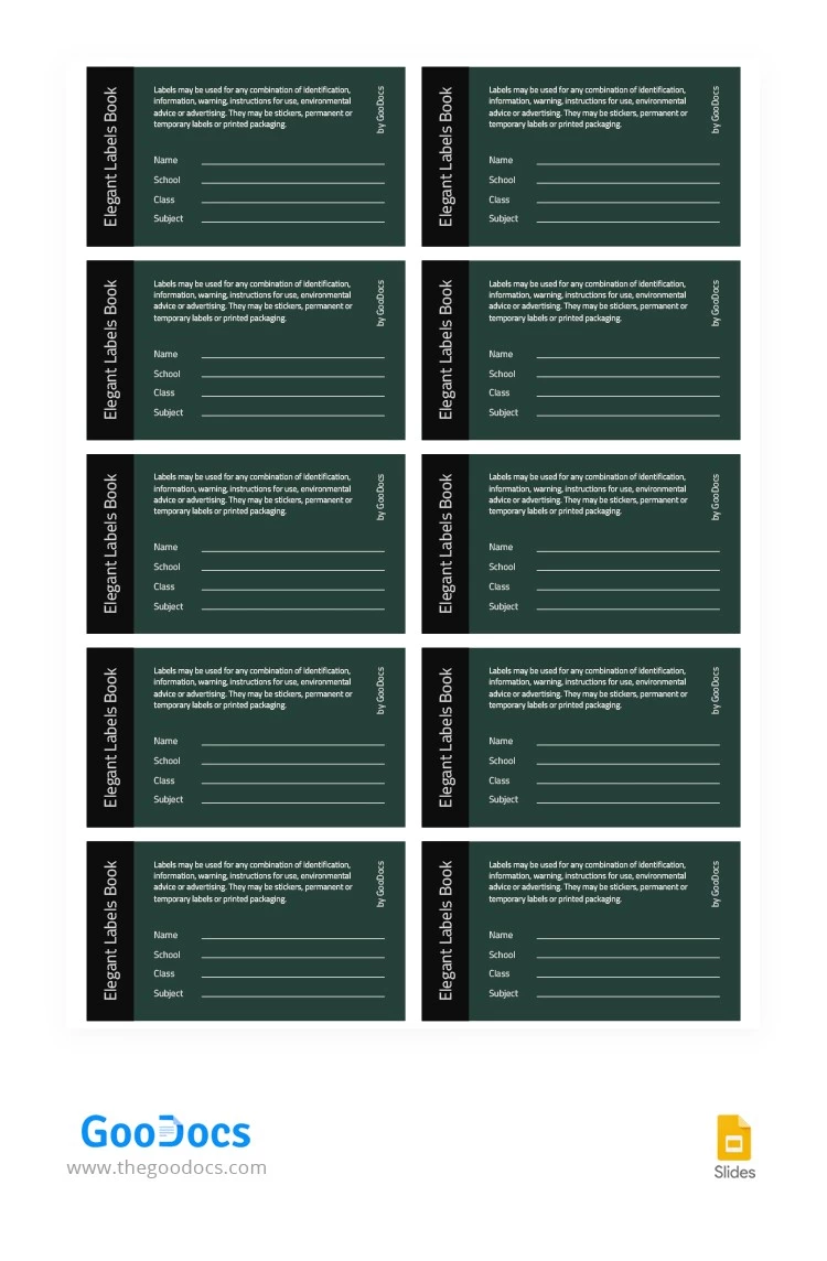Minimal Green Labels Book - free Google Docs Template - 10064953