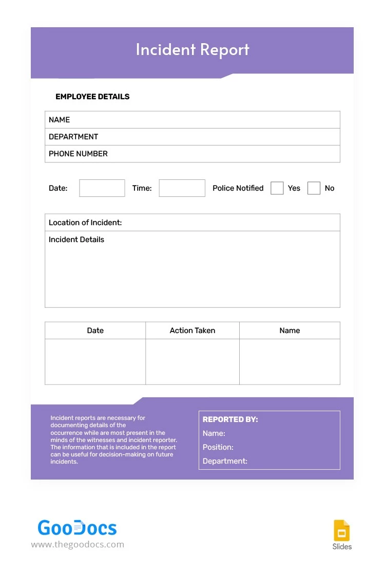 Rapporto minimo di incidente - free Google Docs Template - 10062954