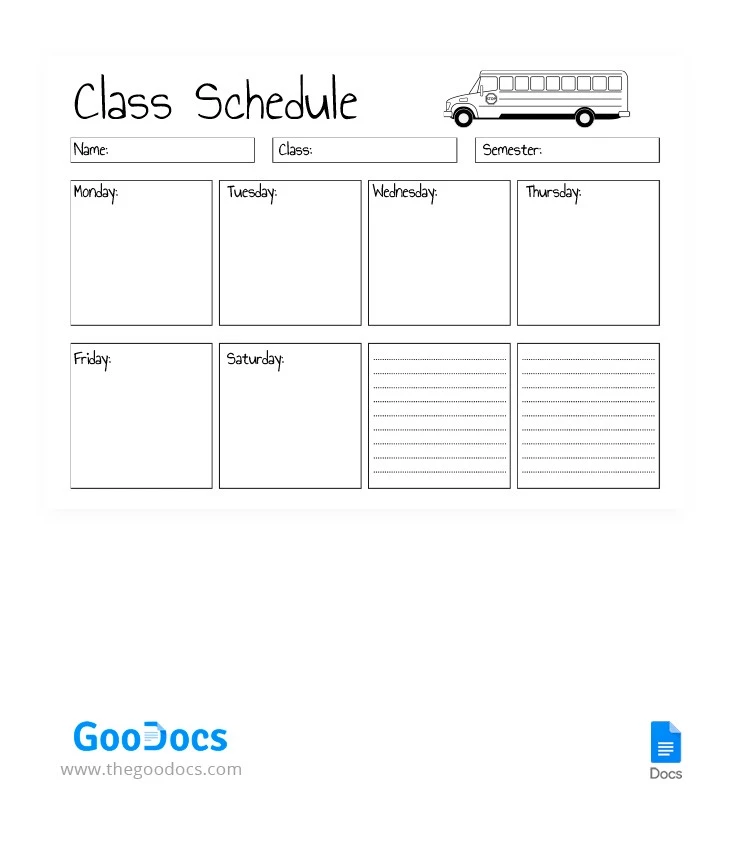 Horário mínimo de aulas para crianças - free Google Docs Template - 10064872