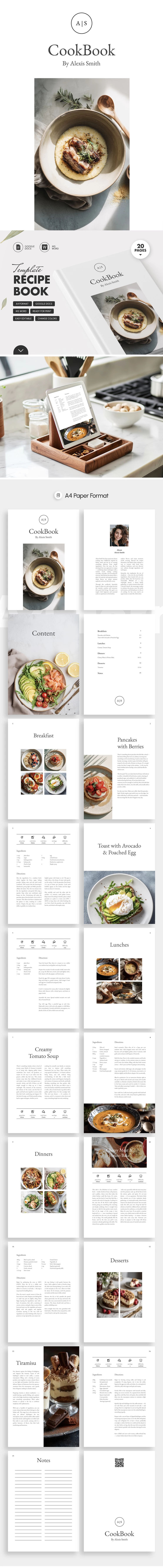 Minimal Recipe Book Template 20 Pages - free Google Docs Template - 10071733