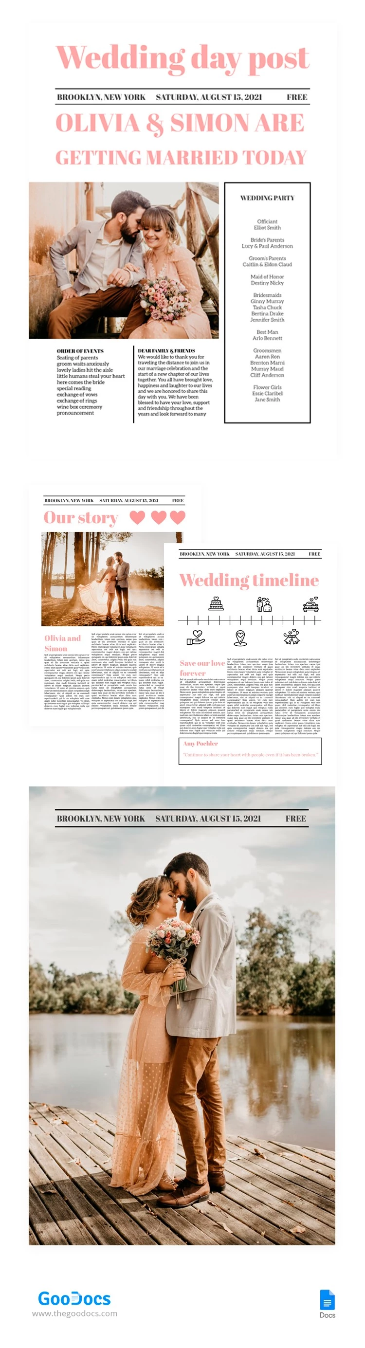 Periódico de boda minimalista - free Google Docs Template - 10064374