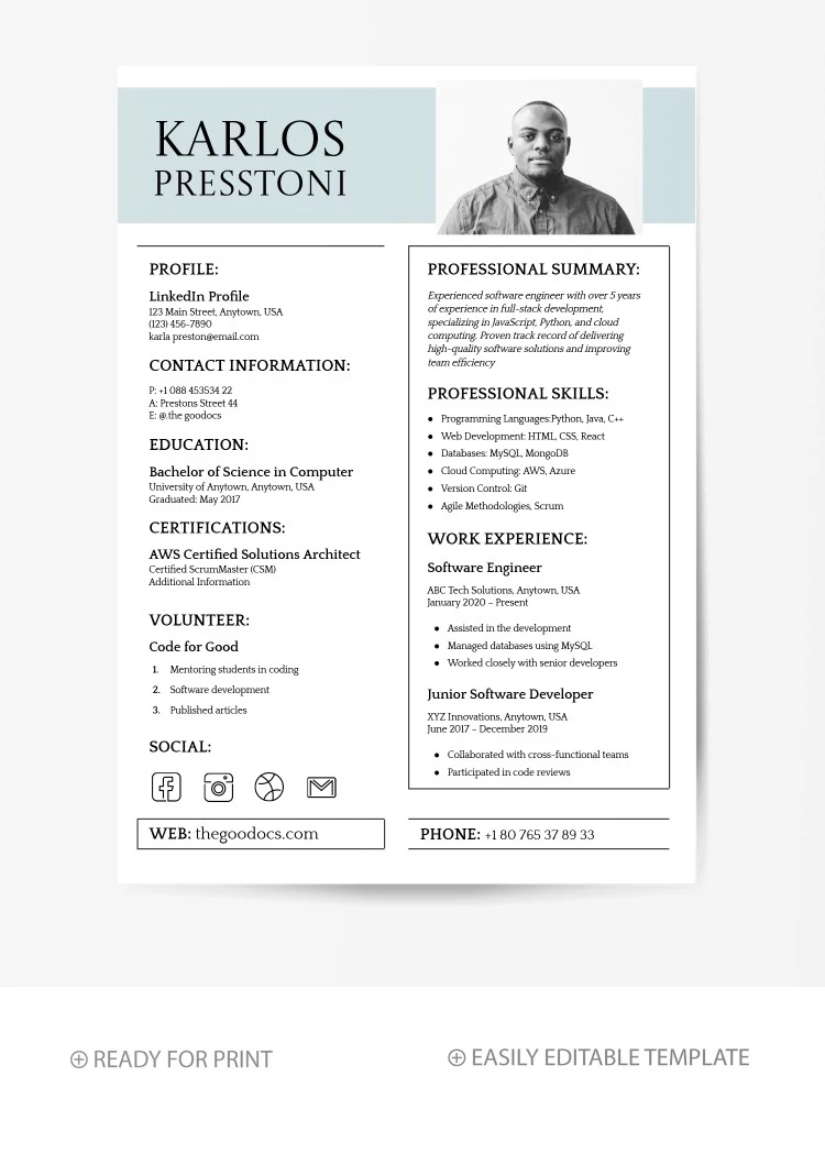 Minimalist ATS Resume - free Google Docs Template - 10069001