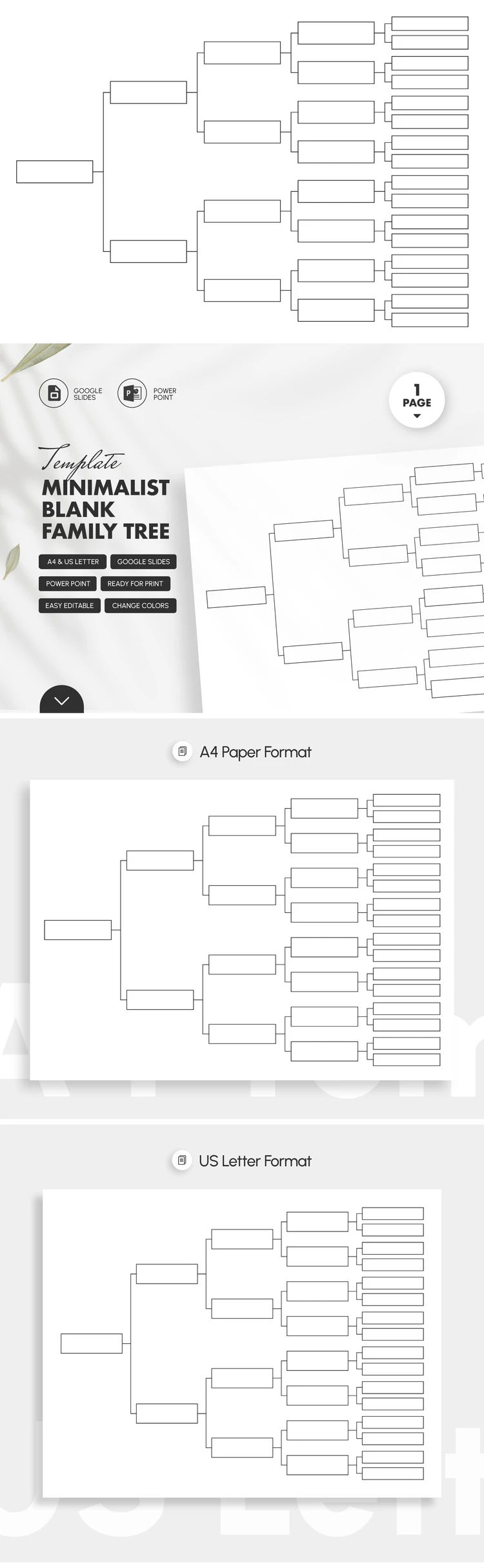 Plantilla de árbol genealógico en blanco minimalista - free Google Docs Template - 10072373