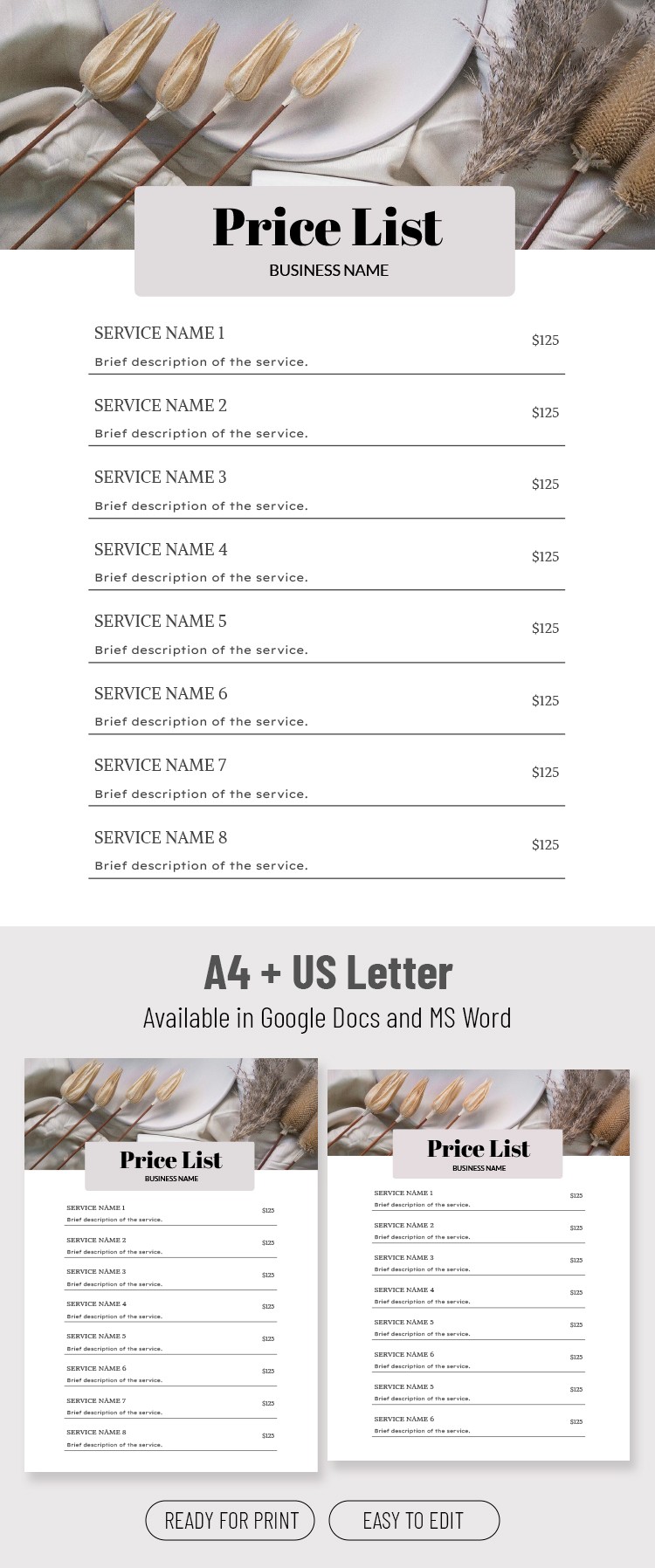 Free Price List Templates | thegoodocs.com, image size:750x1796