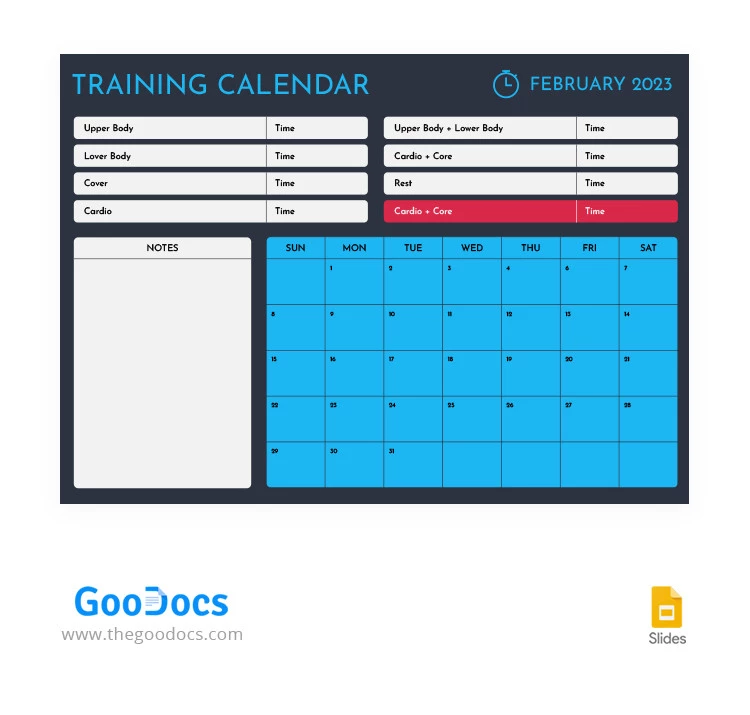Minimalistischer Kalender-Training - free Google Docs Template - 10065427