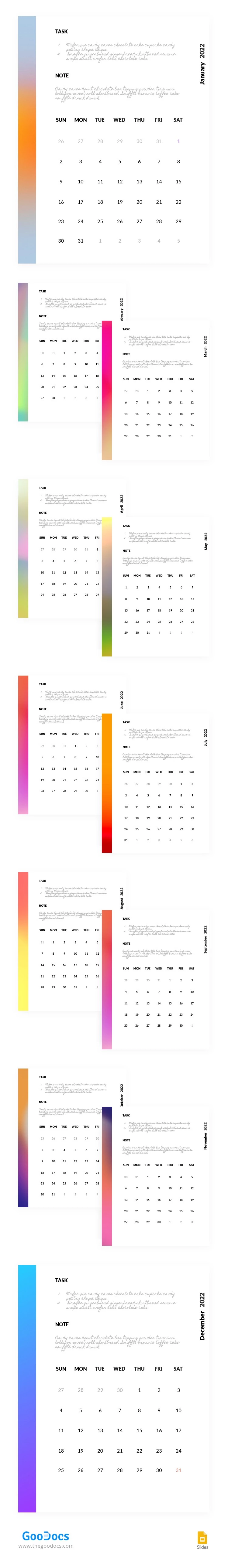 Calendário Gradiente Minimalista - free Google Docs Template - 10063630